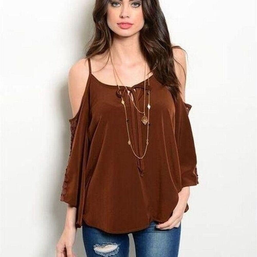S Womens Va Va by Joy‎ Han Brown Cold Shoulder Blouse
